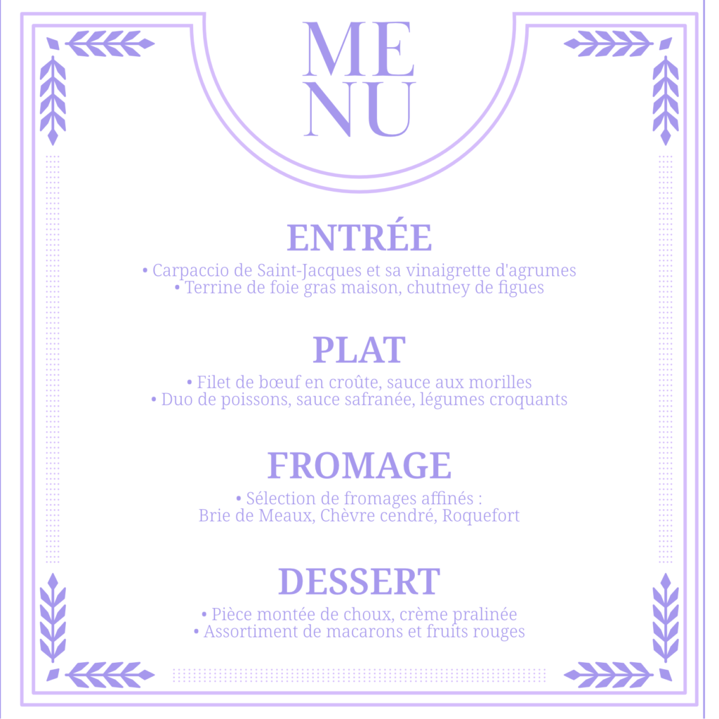 menu tons pastels, mariage printanier