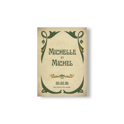 Un Faire-Part très chic dans les tons beige et vers et le style Métro et Art Nouveau