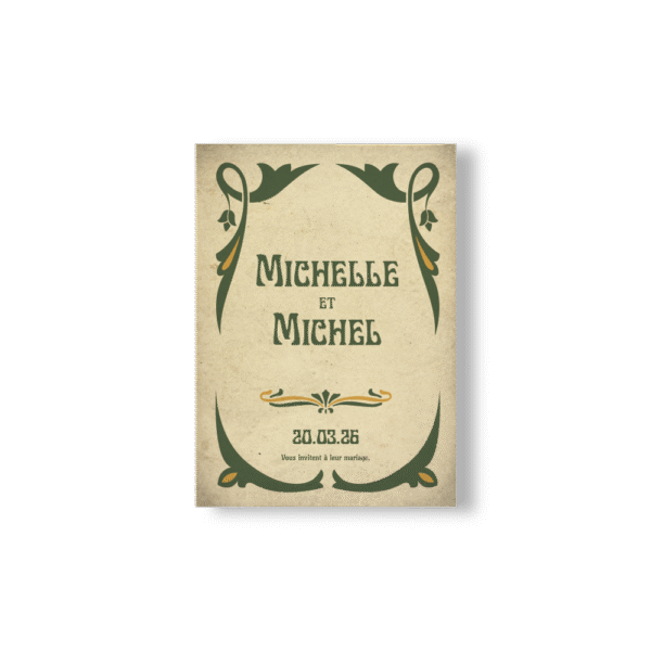 Un Faire-Part très chic dans les tons beige et vers et le style Métro et Art Nouveau