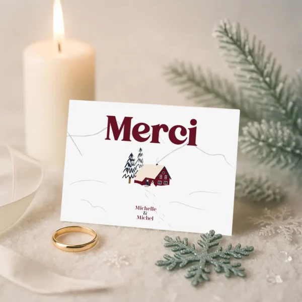 Carte de Remerciement – Collection Hiver Chalet