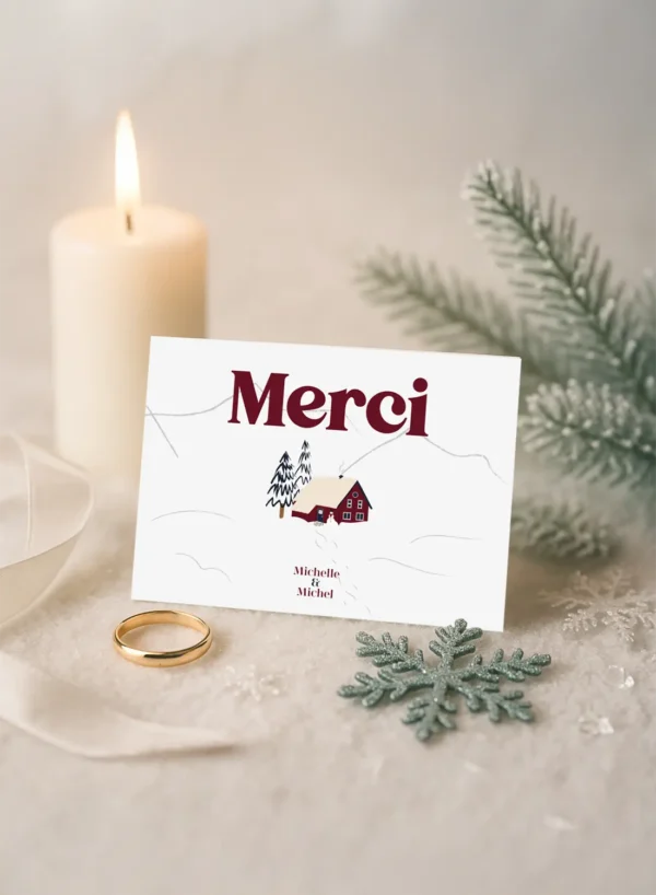 Carte de Remerciement – Collection Hiver Chalet