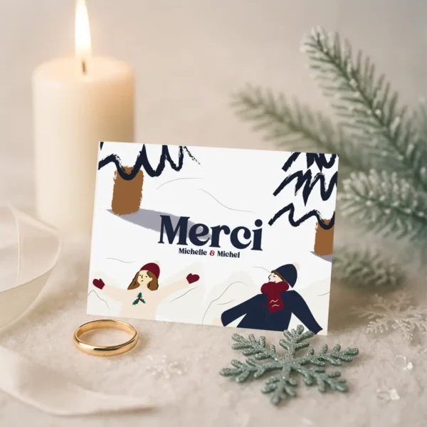 Carte de Remerciement – Collection Hiver Bonhomme de Neige