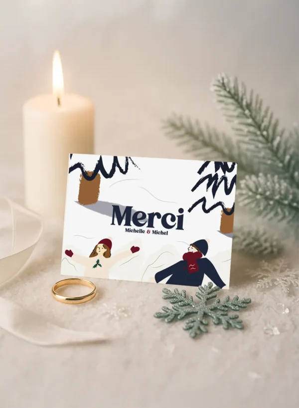 Carte de Remerciement – Collection Hiver Bonhomme de Neige
