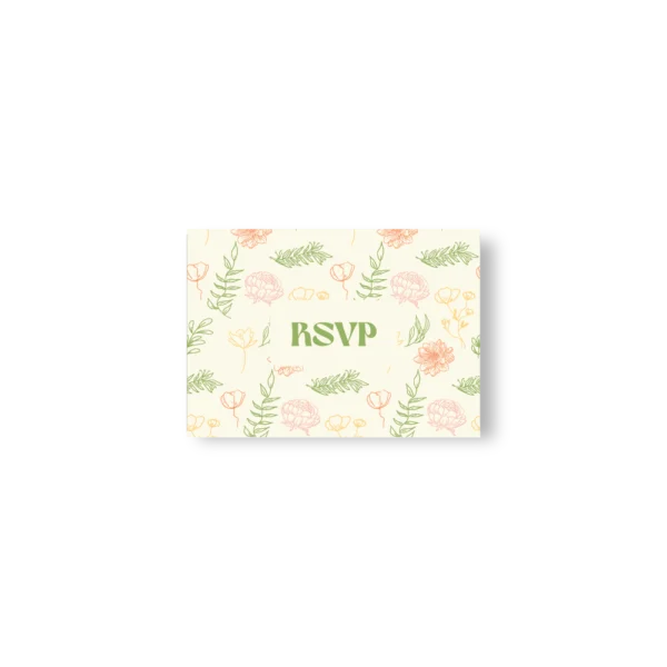 RSVP Au motif fleuri multicolore, ambiance champêtre joyeuse.