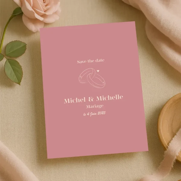 Save the Date Minimaliste Alliances - Rose Poudré & Ivoire