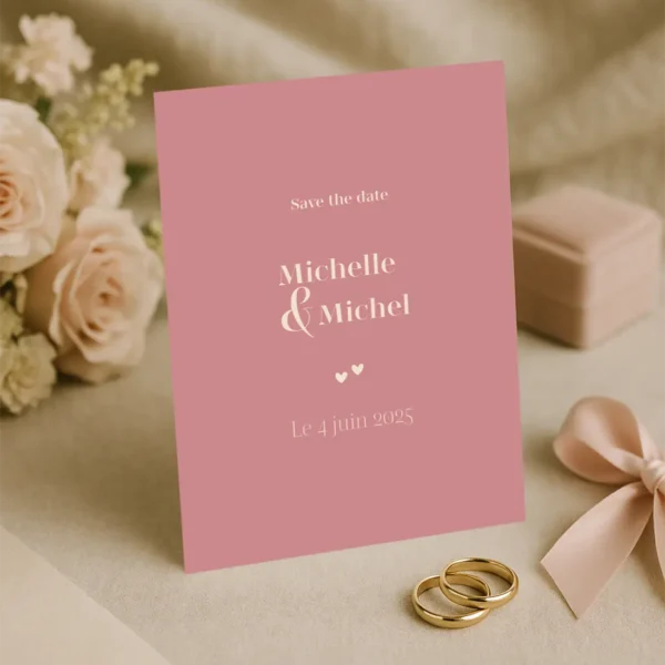 Save the Date Minimaliste Coeur - Rose Poudré