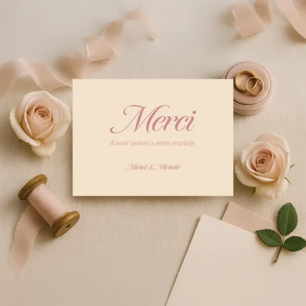 Carte de Remerciement Minimaliste Script – Rose Poudré