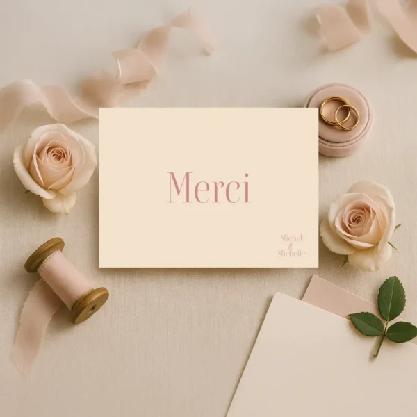Carte de Remerciement Minimaliste Simple – Rose Poudré