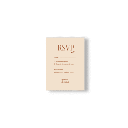 Carte RSVP Minimaliste Coeur – Chocolat / Rose / Vert