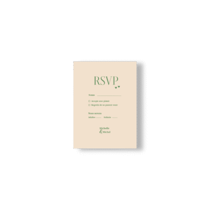 Carte RSVP Minimaliste Coeur – Chocolat / Rose / Vert
