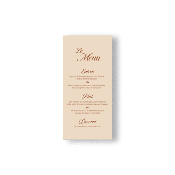 Menu de Mariage Minimaliste Simple – Chocolat