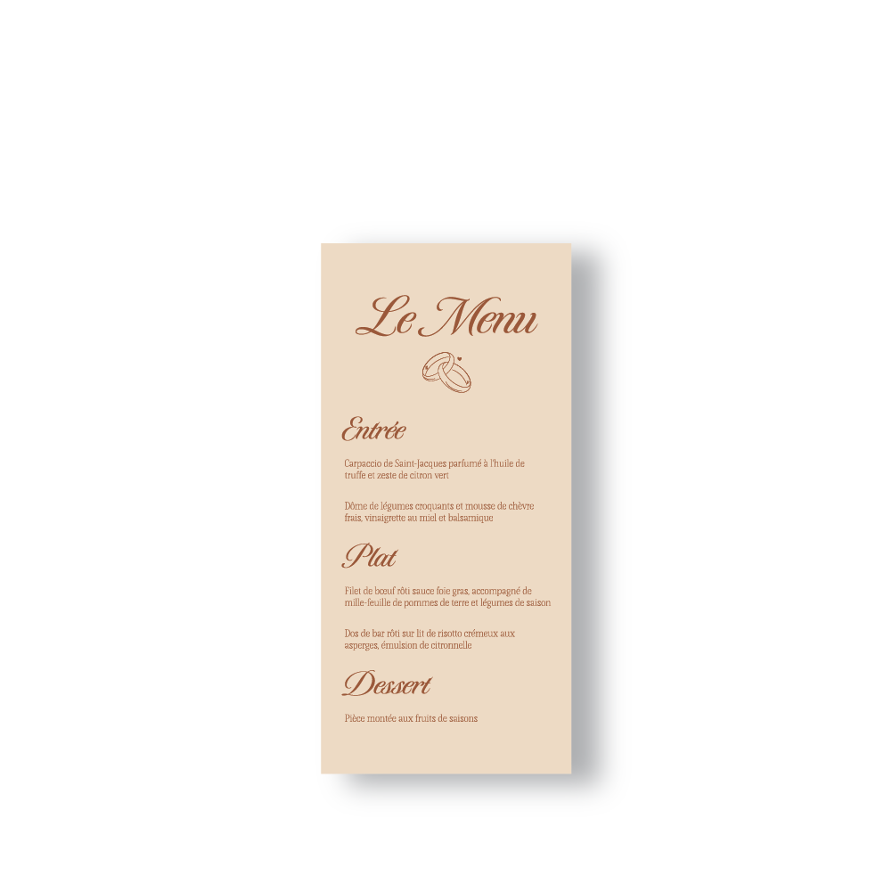 Menu de Mariage Minimaliste Simple – Chocolat