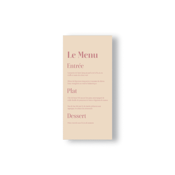 Menu de Mariage Minimaliste Alliances – Rose Poudré