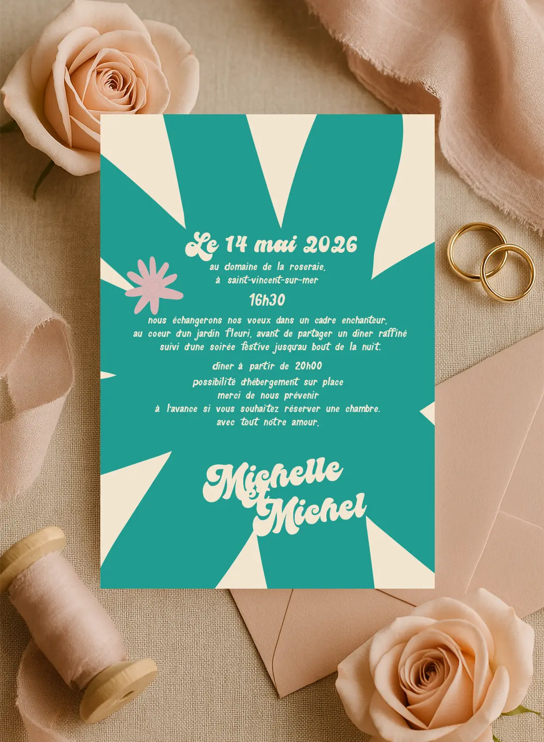 Carte Mariage, Fleur Échinacée, Faire part
