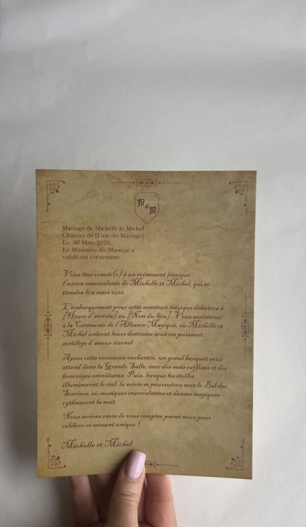 Photo du verso du Faire-part Enchanté – Parchemin du Maraudeur Inspiration Harry Potter