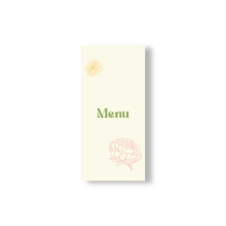 titre “Menu” encadré par les deux fleurs.
