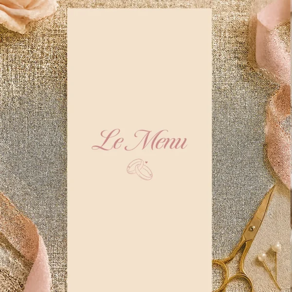 Menu de Mariage Minimaliste Alliances – Rose Poudré