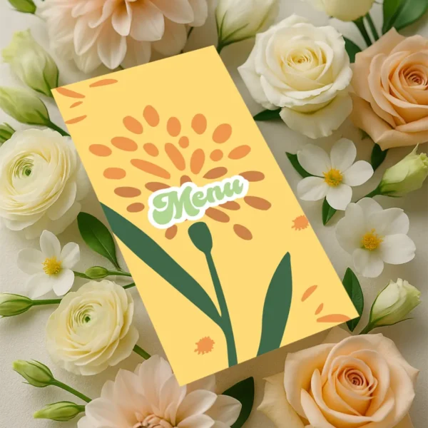 Menu de mariage Pissenlit Jaune et Orange peps