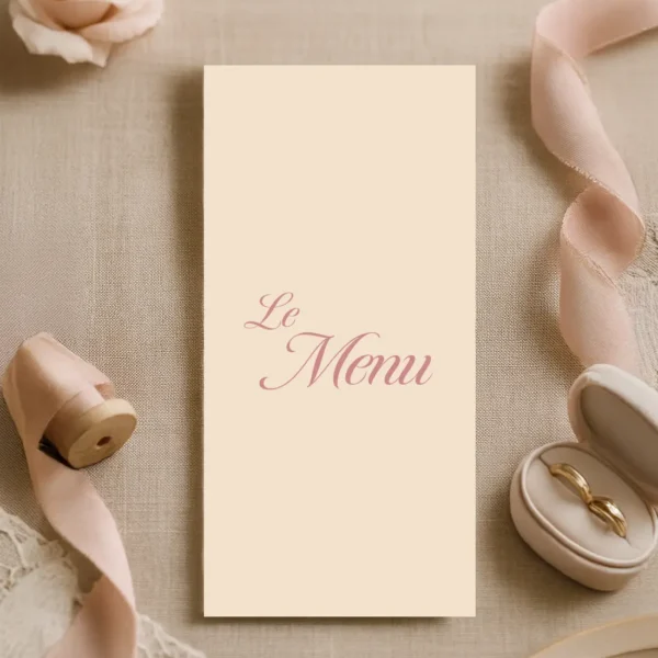 Menu de Mariage Minimaliste Script Élégant – Rose Poudré