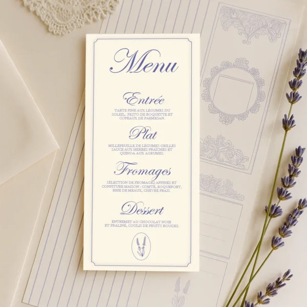 Menu de Mariage de la Collection Dentelle Chic et plein de charme