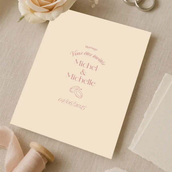 Faire-Part Minimaliste Ivoire & Rose Poudré Echange d'Alliances