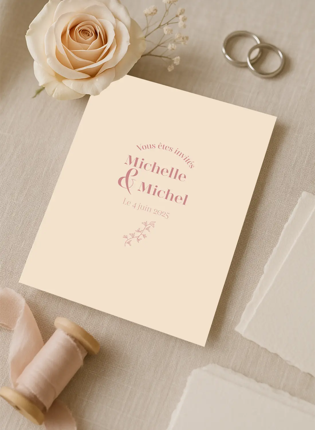 Faire-Part Minimaliste Script - SimpleIvoire & Rose Poudré