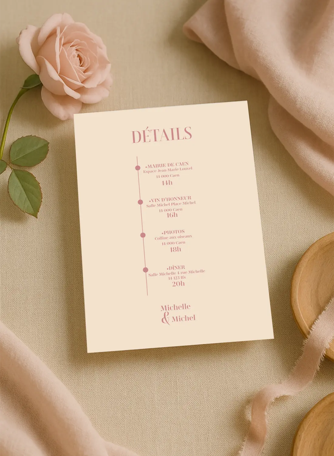 Faire-Part Minimaliste Ivoire & Rose Poudré Point à point