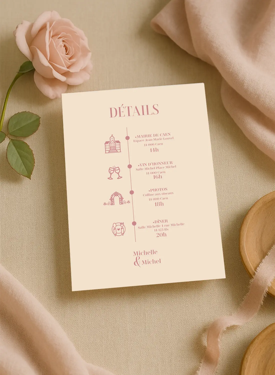 Faire-Part Minimaliste Ivoire & Rose Poudré picto à gauche