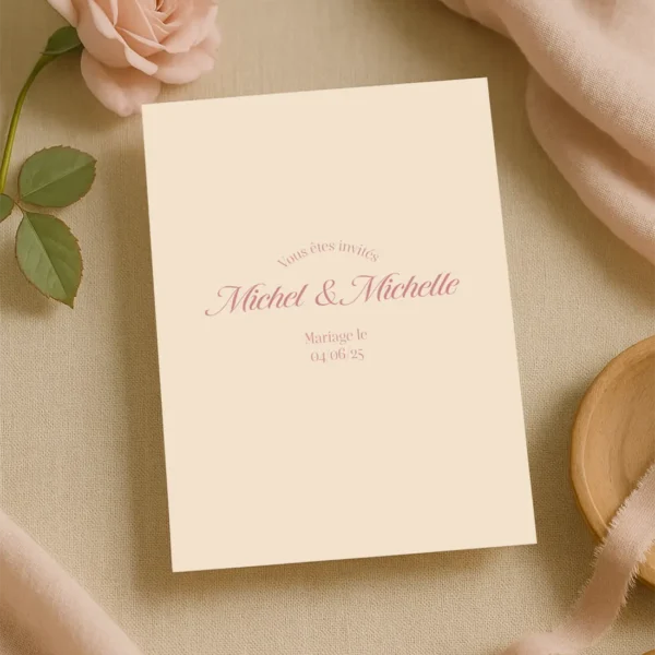 Faire-Part Minimaliste Script - SimpleIvoire & Rose Poudré