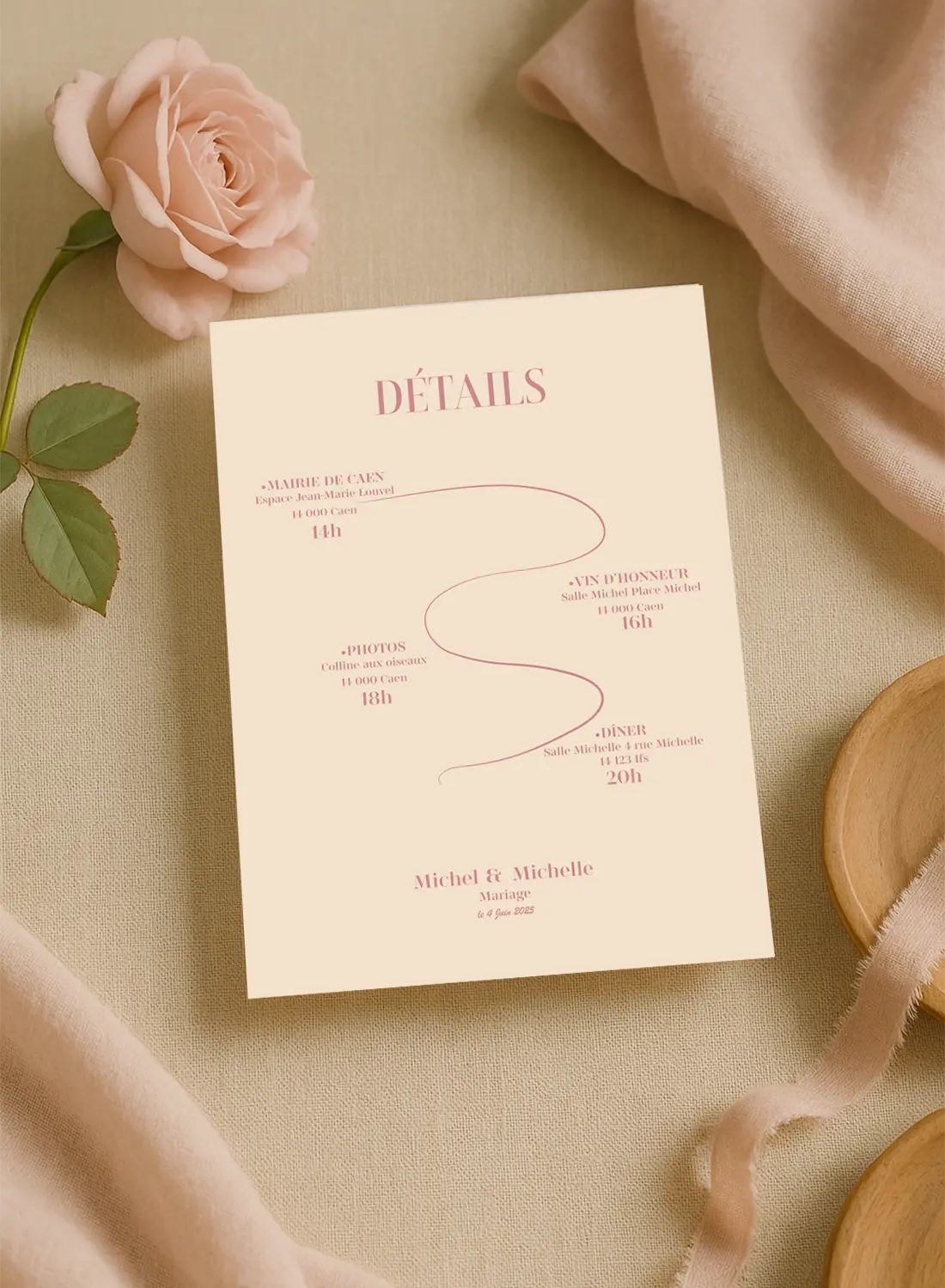 Faire-Part Minimaliste Ivoire & Rose Poudré Chemin