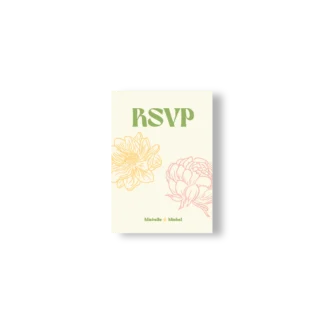 Visuel épuré avec grandes fleurs en fond et logo RSVP.