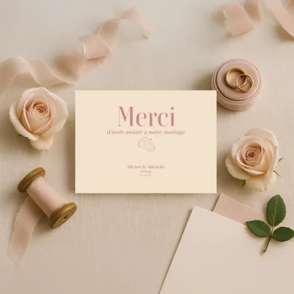 Carte de Remerciement Minimaliste Alliances – Rose Poudré