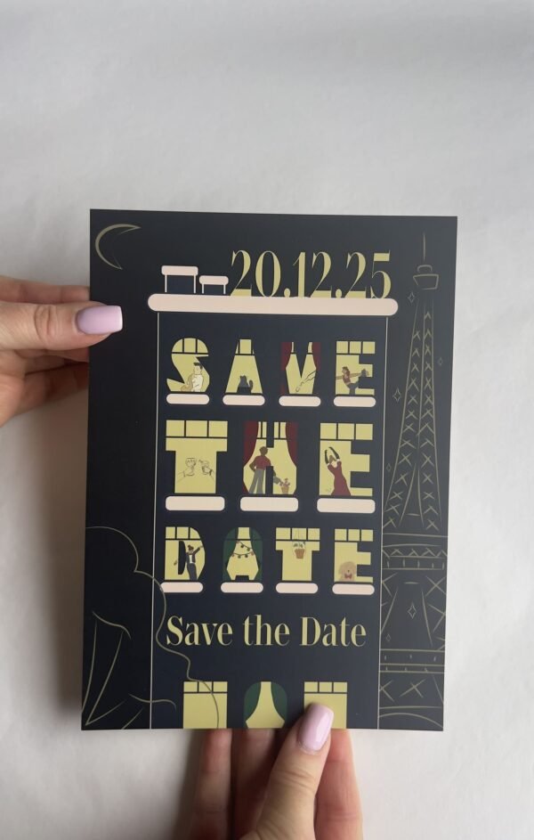 Photo du Save the Date de la Collection Soirée Parisienne