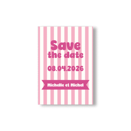 Save the date rose bonbon rayures rose et blanches invitation moderne et originale