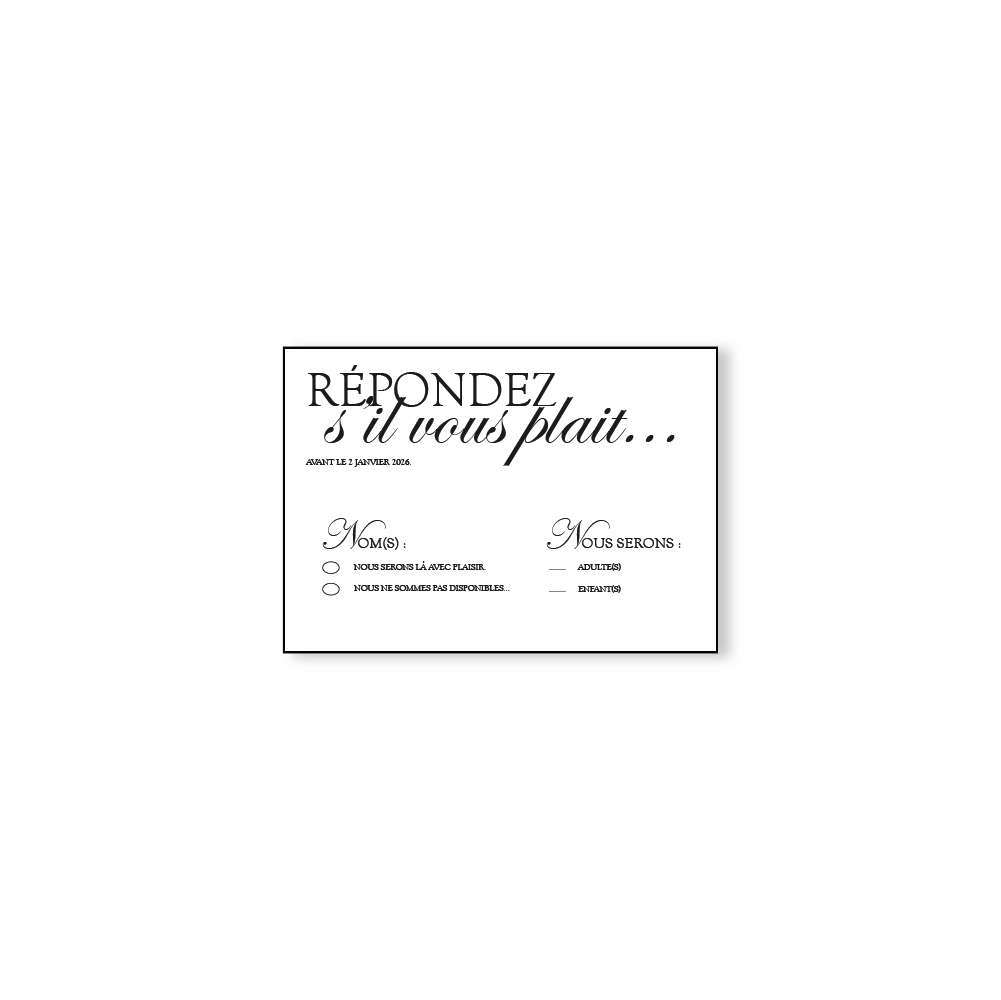 Carte RSVP – Collection Mariage Chic