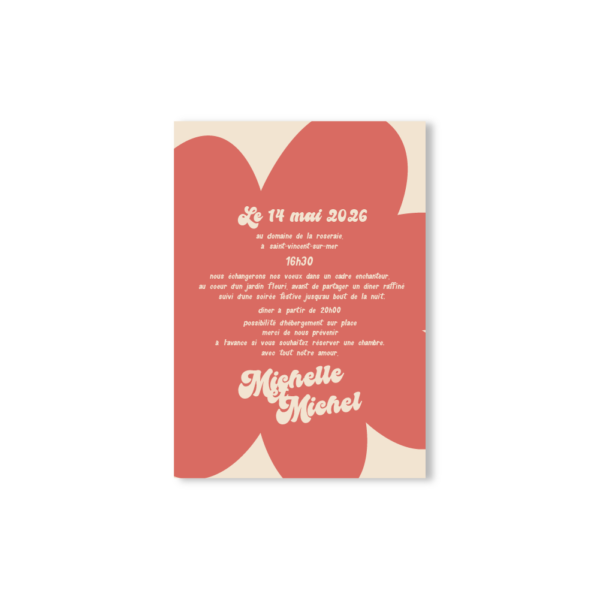 Verso du faire-part Dahlia, continuité graphique florale avec espace pour les infos pratiques