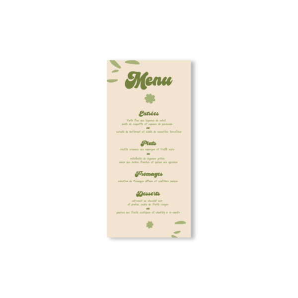Menu de Mariage Dahlia Vert Olive