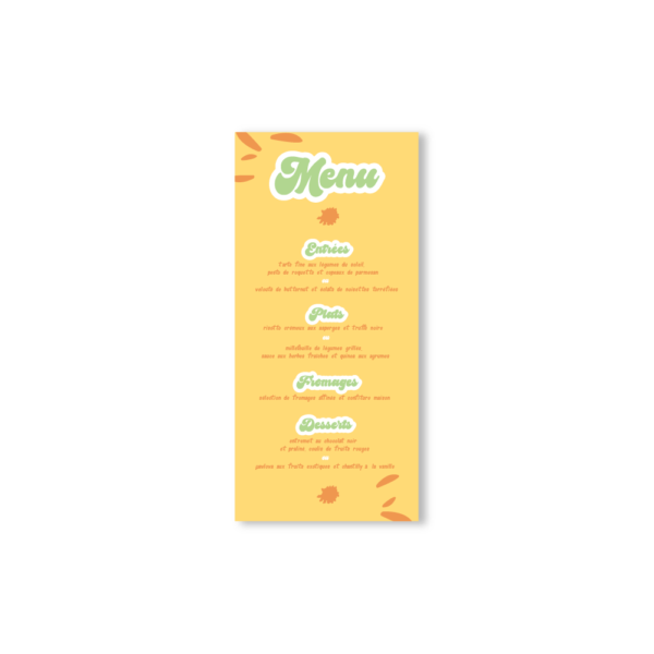 Menu de mariage Pissenlit Jaune et Vert