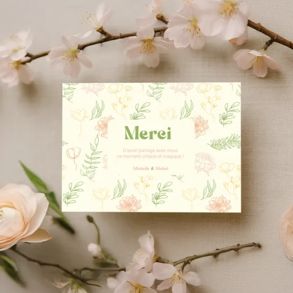 RSVP Au motif fleuri multicolore, ambiance champêtre joyeuse.