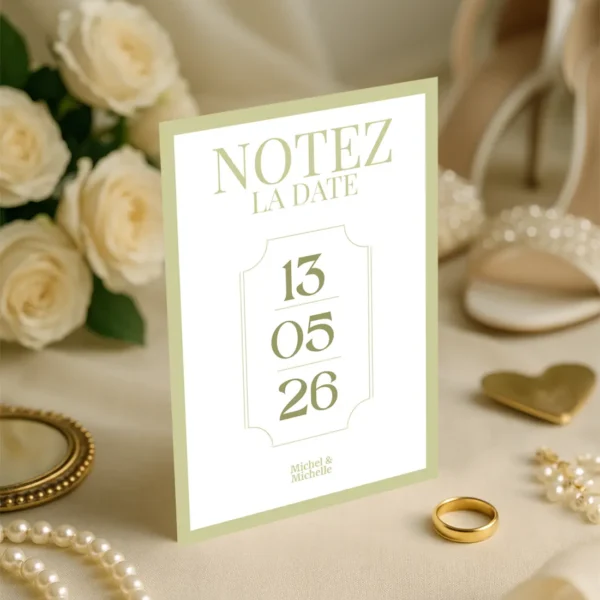 Un notez la date Vert Olive et Blanc avec une date mise en évidence au centre