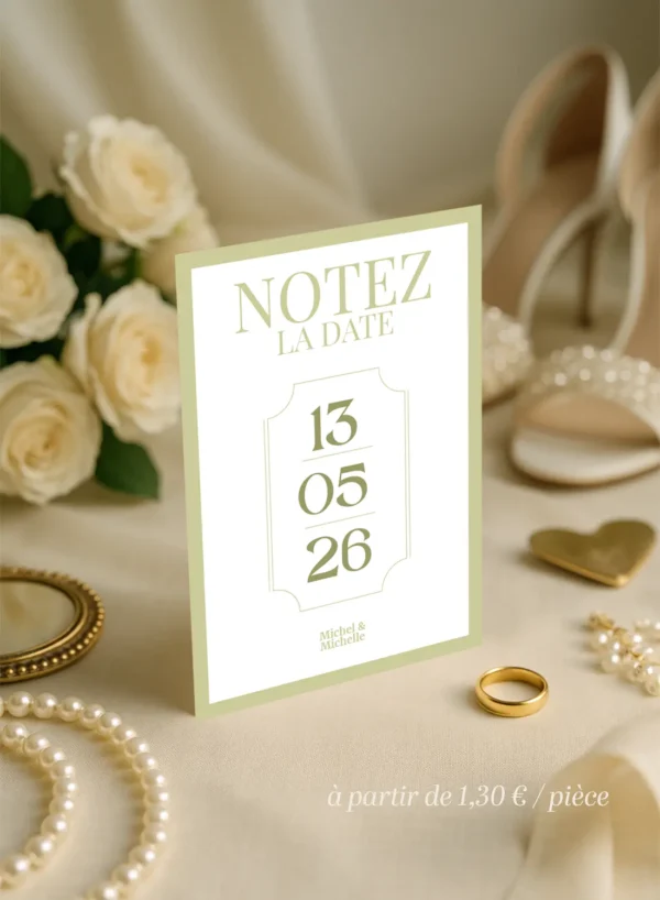 Un notez la date Vert Olive et Blanc avec une date mise en évidence au centre