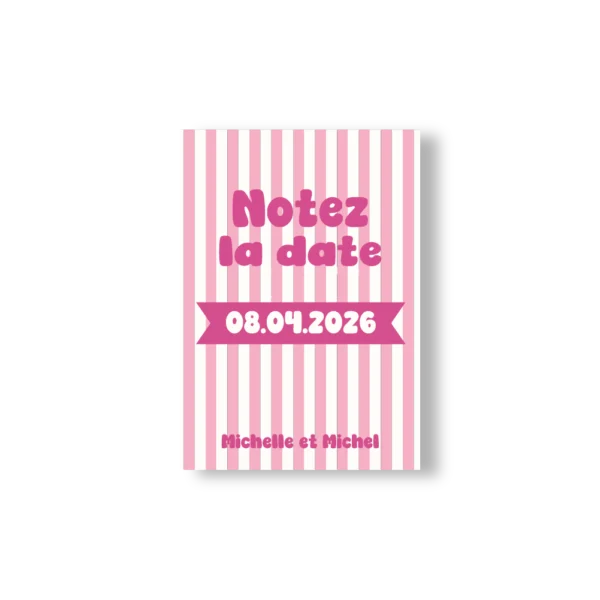 Avec quelques rayures rose et blanche ce "notez la date" rappelle nos souvenirs d'enfances