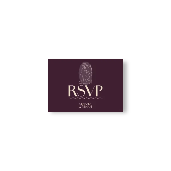 Carte RSVP de mariage Bordeaux avec illustrations festives recto-verso – modèle Dolce Vita Vinho