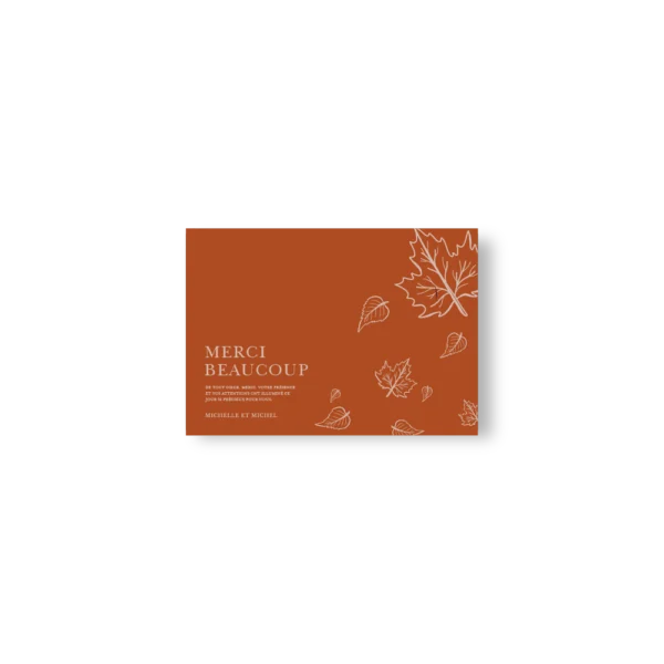 Carte A6 paysage terracotta aux feuilles d'automne illustrées, chaleur et élégance garanties.