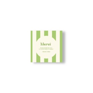 Carte de remerciement au format carré rayure verte très printanière