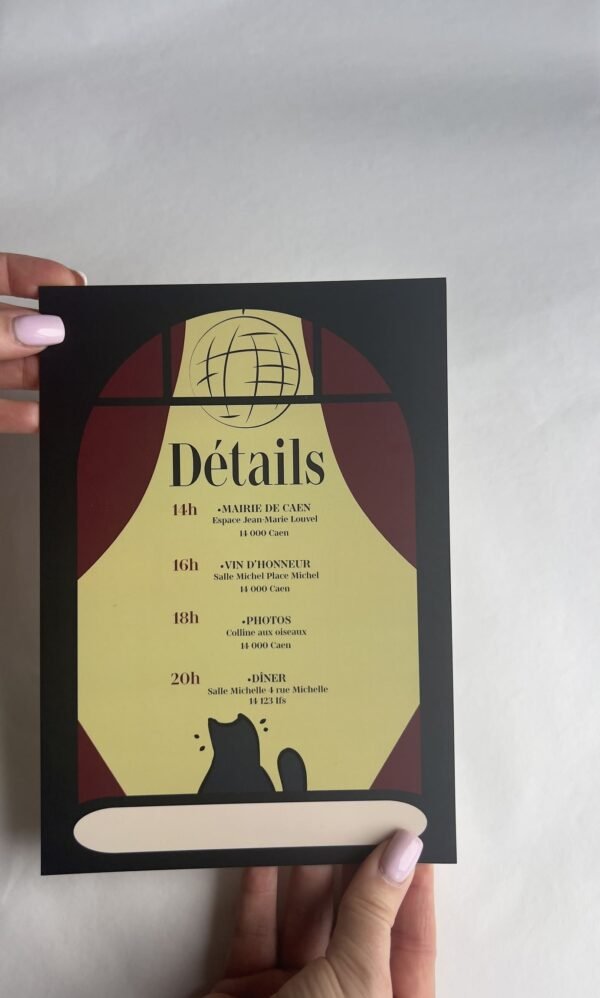 Photo du faire-part arrière invitation mariage soirée parisienne