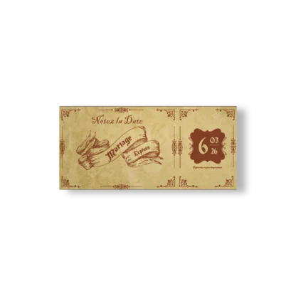 Carte “Notez la Date” au style parchemin magique. Format DL avec illustrations vintage