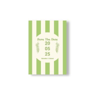 Une carte à rayure verte et crème très printanière pour annoncer votre mariage