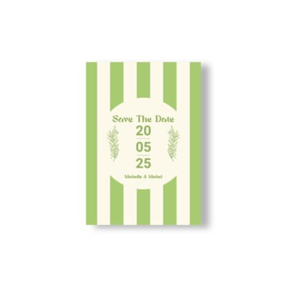 Une carte à rayure verte et crème très printanière pour annoncer votre mariage