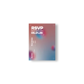 Carte RSVP mariage fond flouté rose bleu, date limite bien lisible, champs à compléter, design clair et graphique